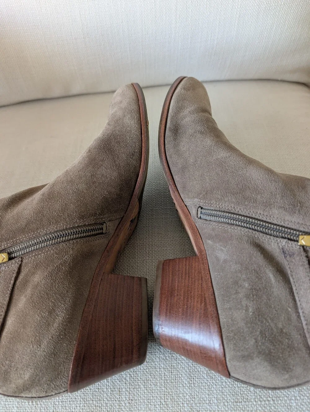 Via Spiga Caylin Suede Ankle Boot in Olive Green with Brown Heel 9